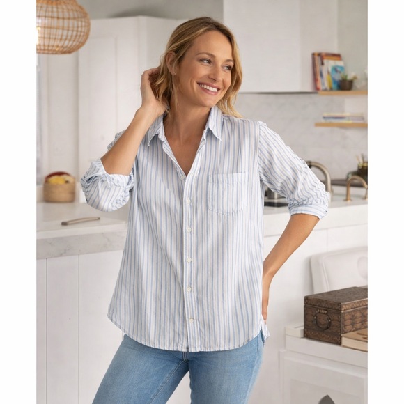 Frank & Eileen Eileen Relaxed Button Up Shirt Blue Stripe Small Nautical Summer